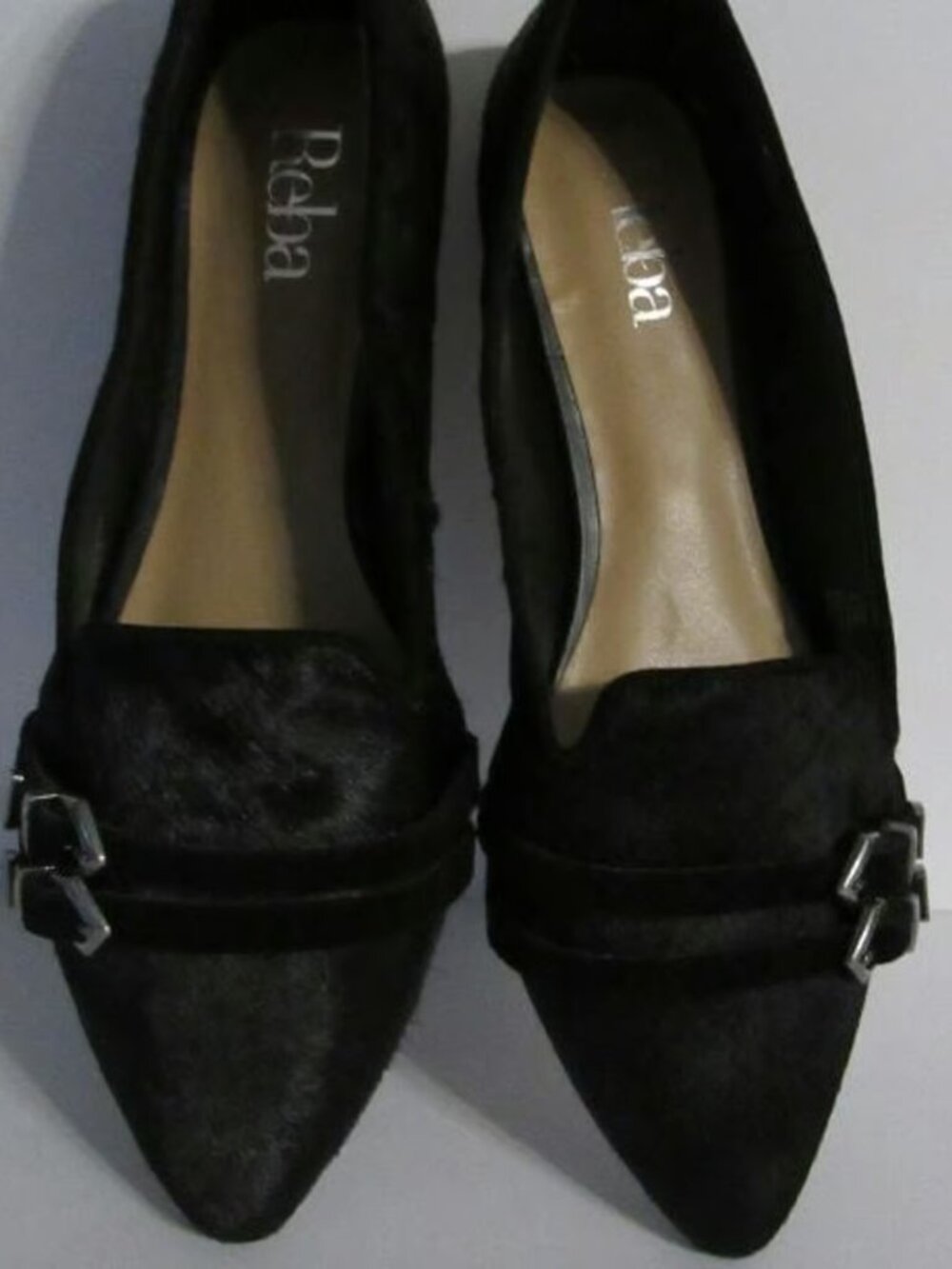Reba fur flats w/ silver tone buckle